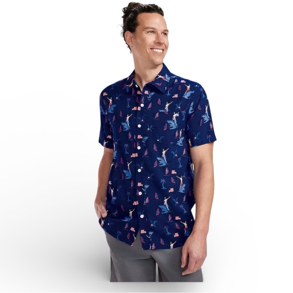 Tipsy Elves Men’s Fin Riding Founder Button-Down Hawaiian Shirt – NWT – Size M